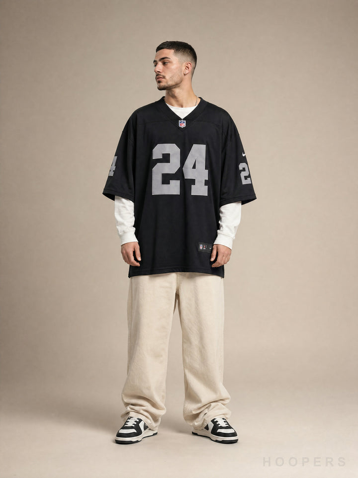 חולצת NFL אוברסייז לאס וגאס ריידרס וודסון 24 שחור - מבט חזית על דוגמן