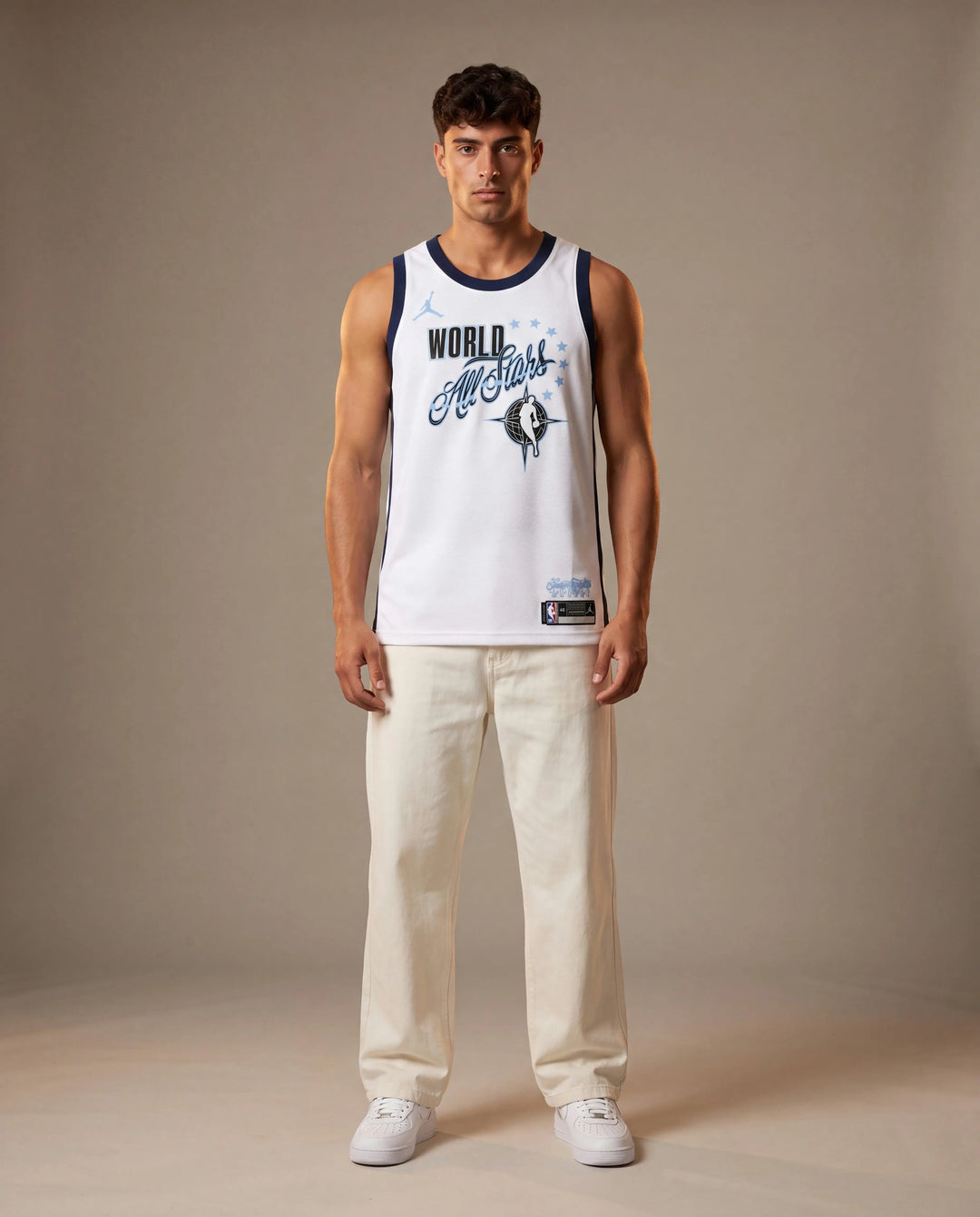גופיית NBA דני אבדיה אולסטאר WORLD לבן - מבט קדמי על דוגמן | HOOPERS