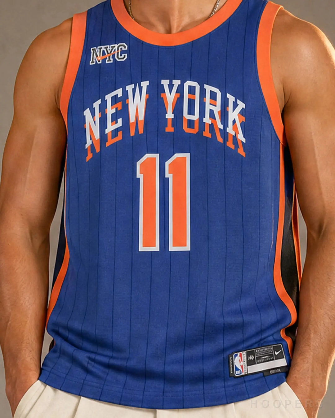 גופיית NBA ברונסון 11 ניקס City כחול HOOPERS - תקריב NEW YORK על הדוגמן
