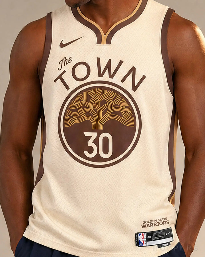 גופיית NBA קרי גולדן סטייט City HOOPERS - תקריב The Town על הדוגמן