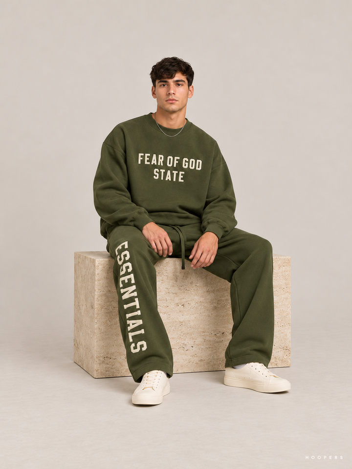 סווטשירט Fear of God Essentials – STATE ירוק זית – סטודיו