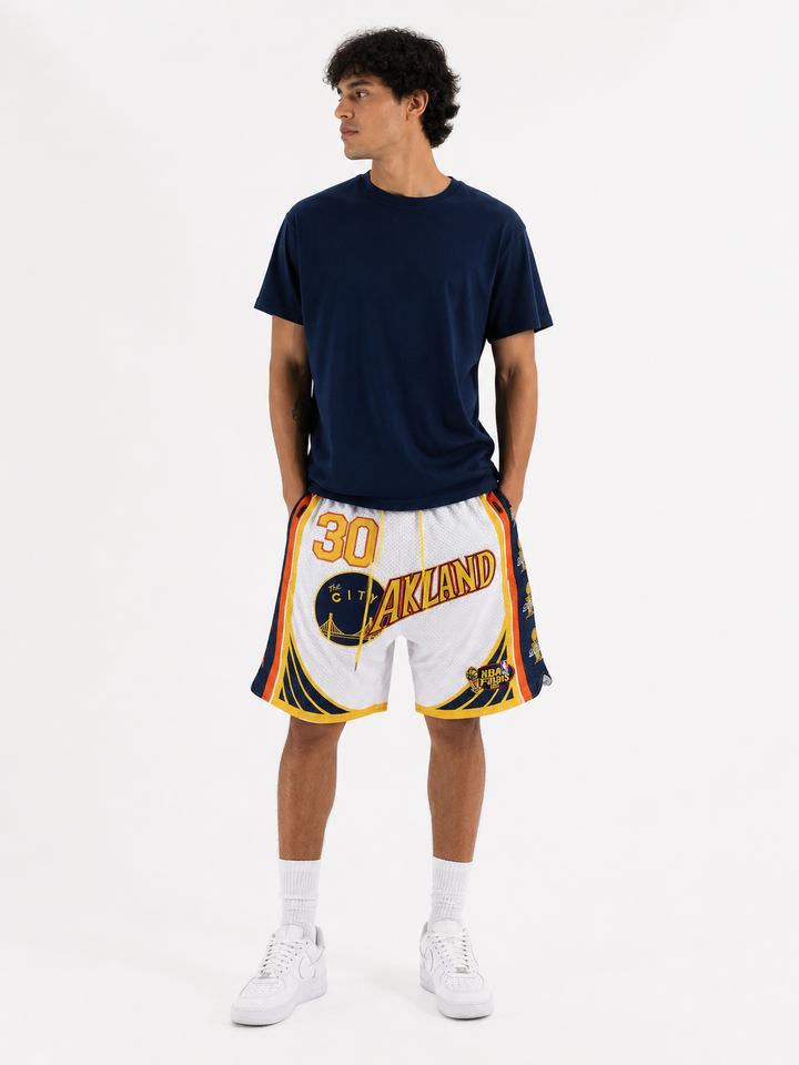 מכנסי NBA – Golden State Warriors (גולדן סטייט ווריורס) לבן כחול צהוב | HOOPERS