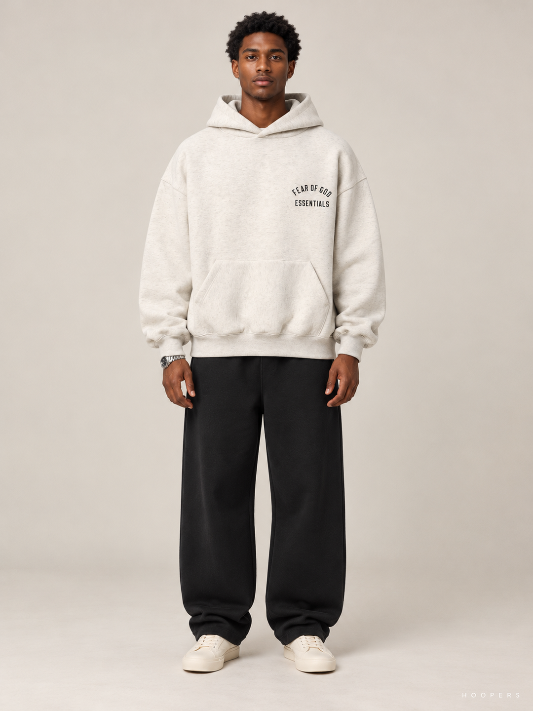 קפוצ'ון Fear of God Essentials – Back Arch שמנת מלאנז' – חזית