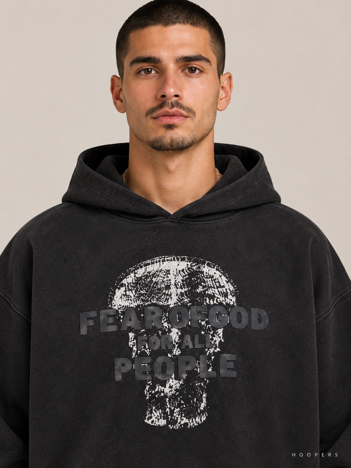 קפוצ'ון Fear of God Essentials – People שחור מכובס – תקריב