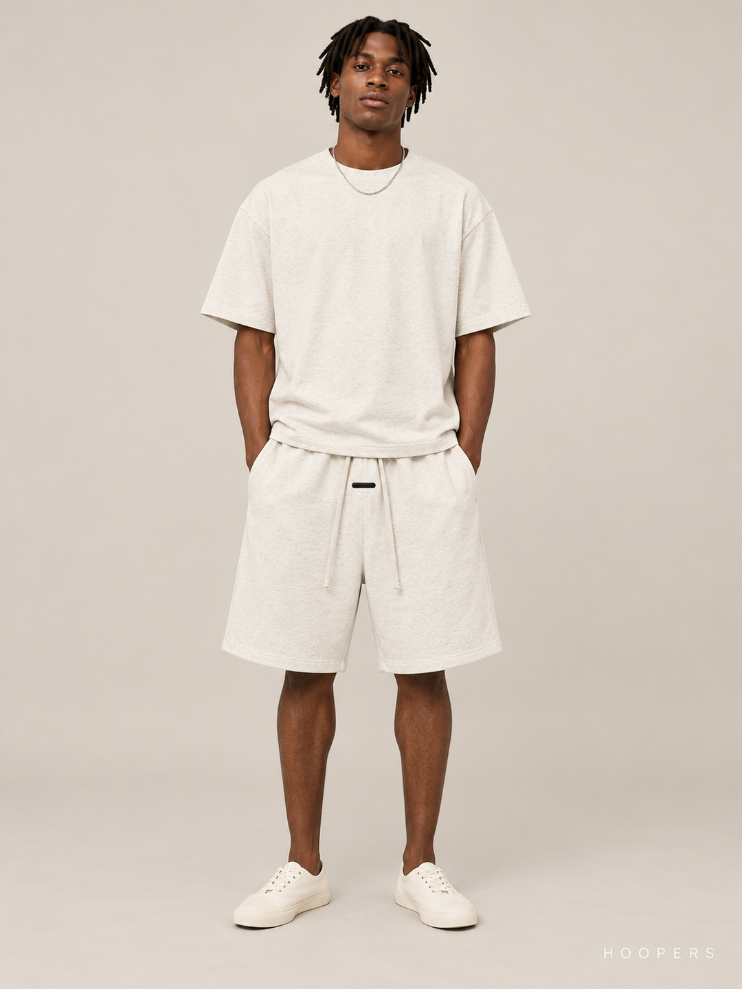 מכנס קצר Fear of God Essentials – Short שמנת מלאנז' – חזית