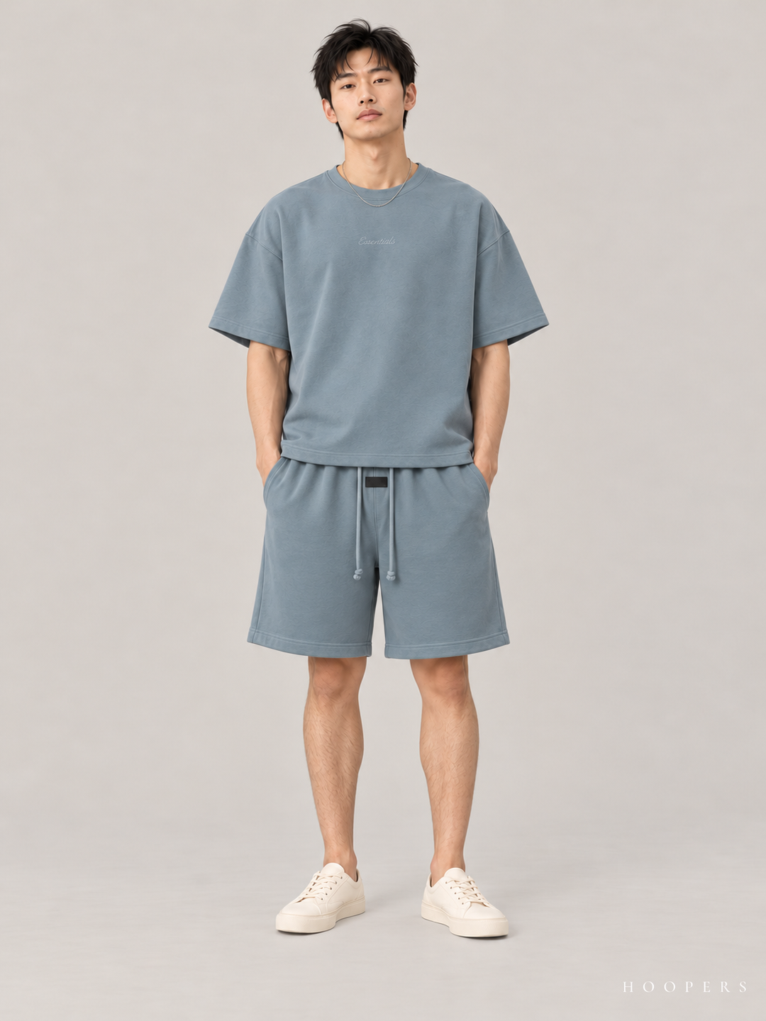 חולצת Fear of God Essentials – Script כחול אפרפר – חזית