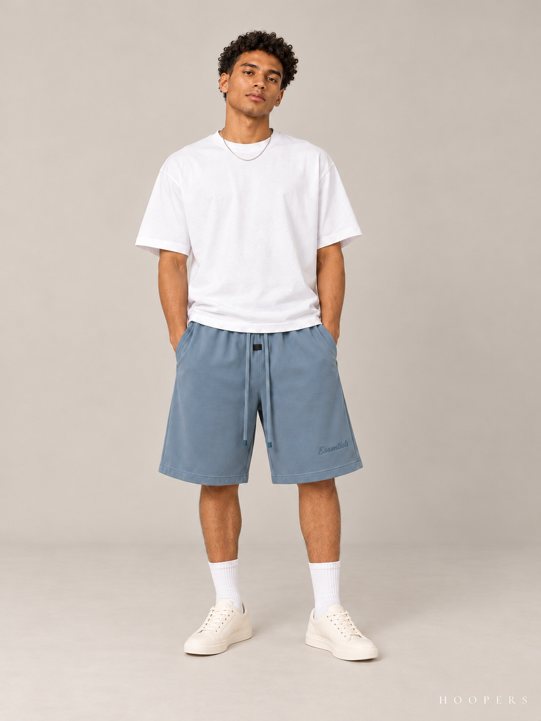 מכנס קצר Fear of God Essentials – Script כחול אפרפר – חזית