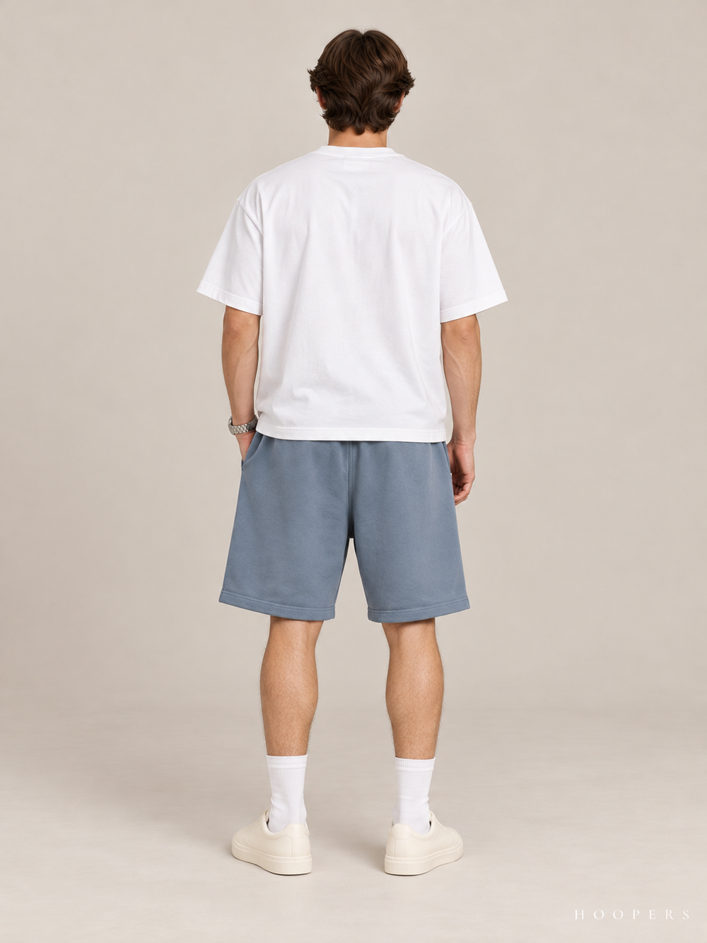 מכנס קצר Fear of God Essentials – Big Script כחול אפרפר – גב