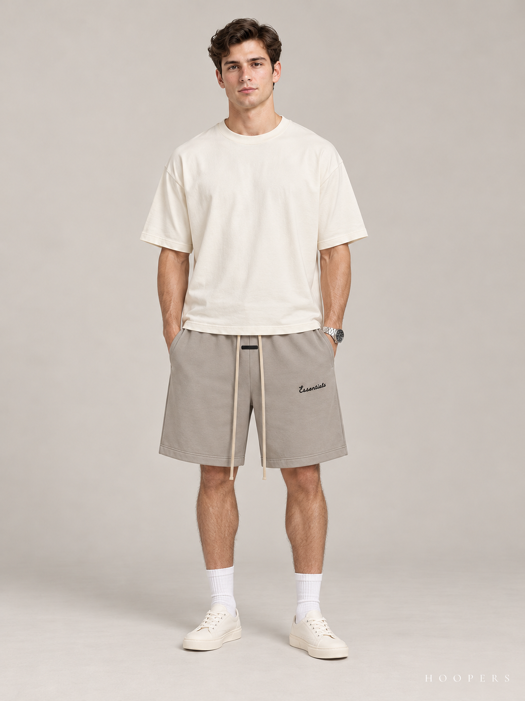 מכנס קצר Fear of God Essentials – Script אפור מכובס – חזית