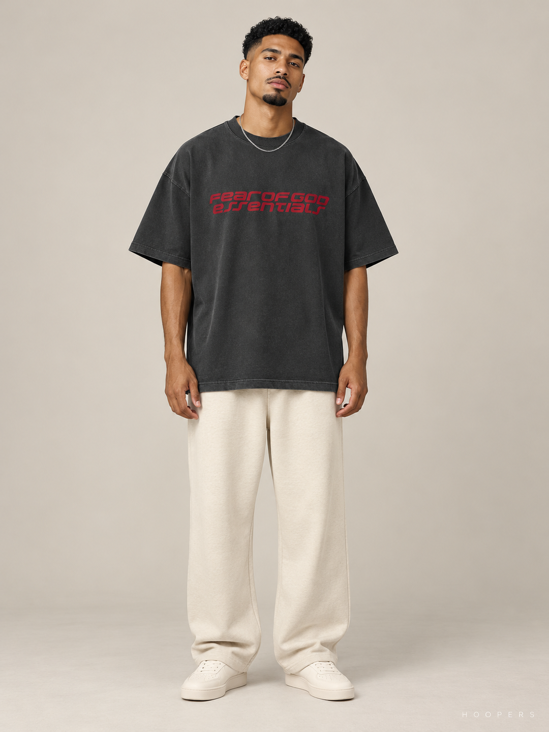 חולצת אוברסייז Fear of God Essentials – Racing 26 אפור פחם מכובס – חזית