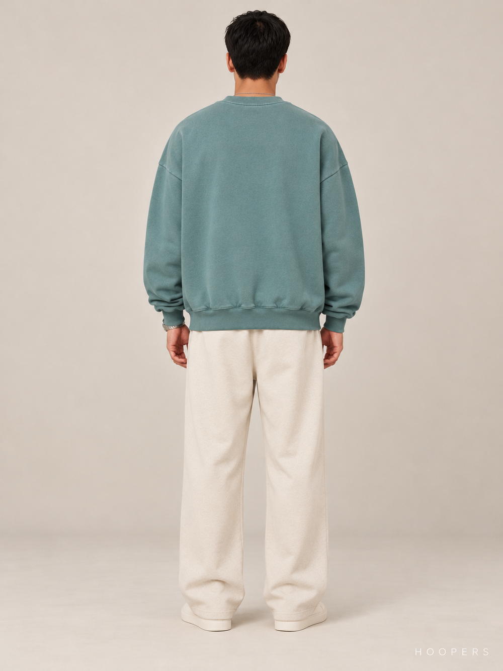 סווטשירט Fear of God Essentials – Arch Logo טורקיז מכובס – גב