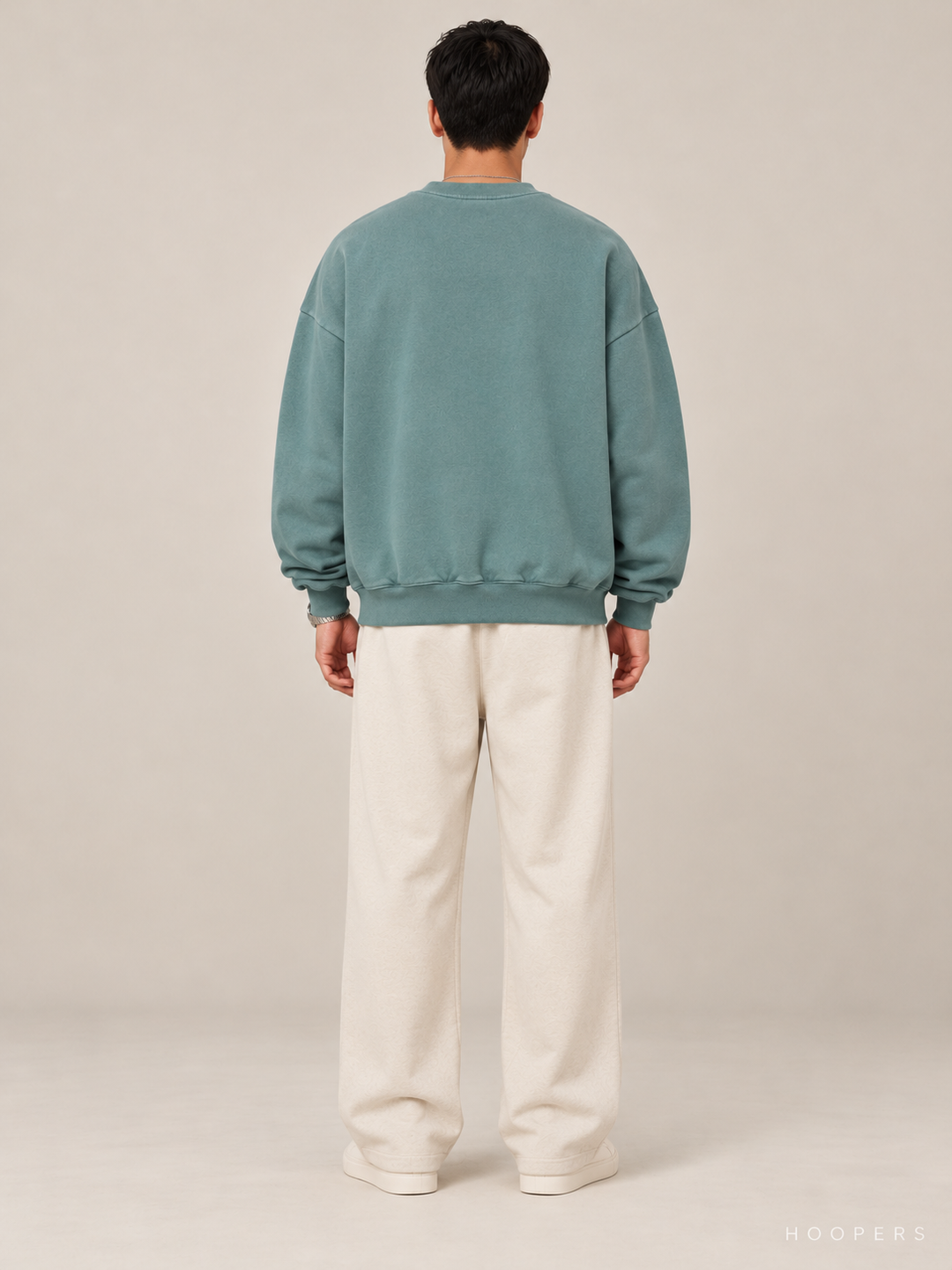 סווטשירט Fear of God Essentials – Arch Logo טורקיז מכובס – גב