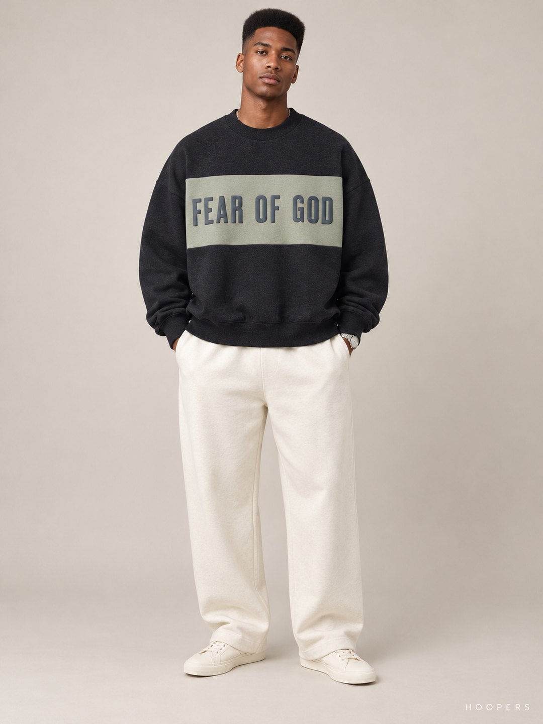 סווטשירט Fear of God Essentials – Band שחור מלאנז' – חזית