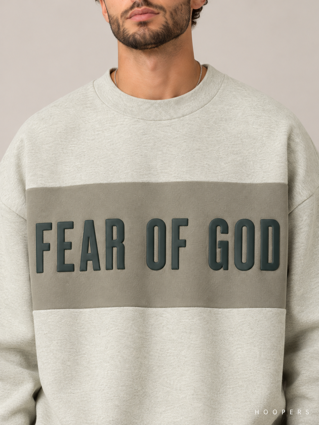 סווטשירט Fear of God Essentials – Band מנטה-אפור מלאנז' – תקריב