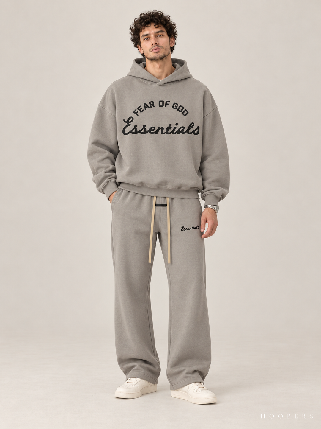 קפוצ'ון Fear of God Essentials – Big Script אפור – חזית