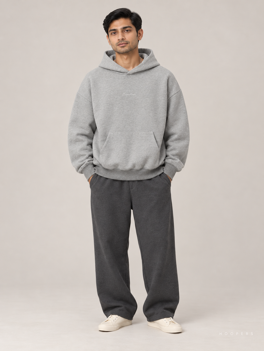 קפוצ'ון Fear of God Essentials – Rib אפור מלאנז' – חזית