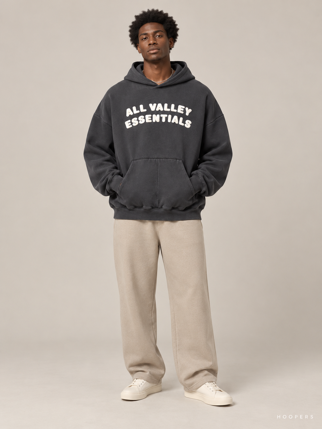 קפוצ'ון Fear of God Essentials – All Valley אפור פחם מכובס – חזית