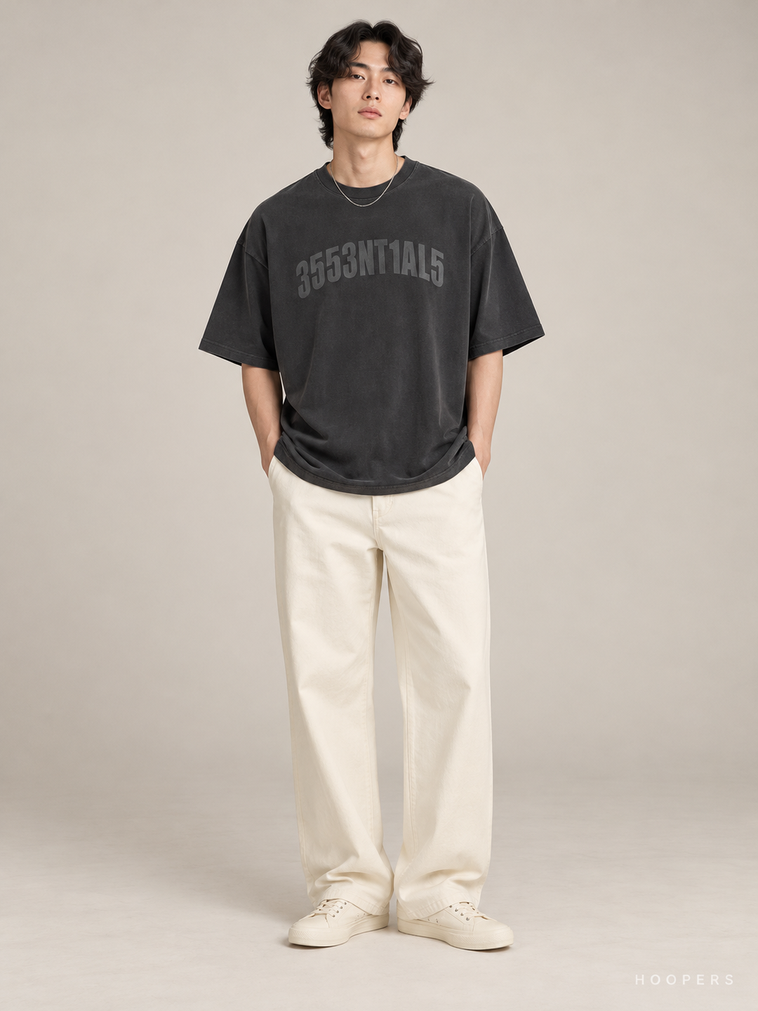 חולצת אוברסייז Fear of God Essentials – L05 ANG3L35 אפור פחם מכובס – חזית