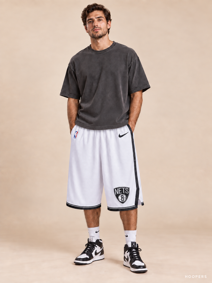 מכנסי NBA ברוקלין נטס לבן - חזית