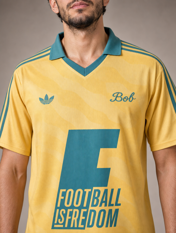חולצת כדורגל בוב מארלי - FOOTBALL IS FREEDOM (צהוב) - detail