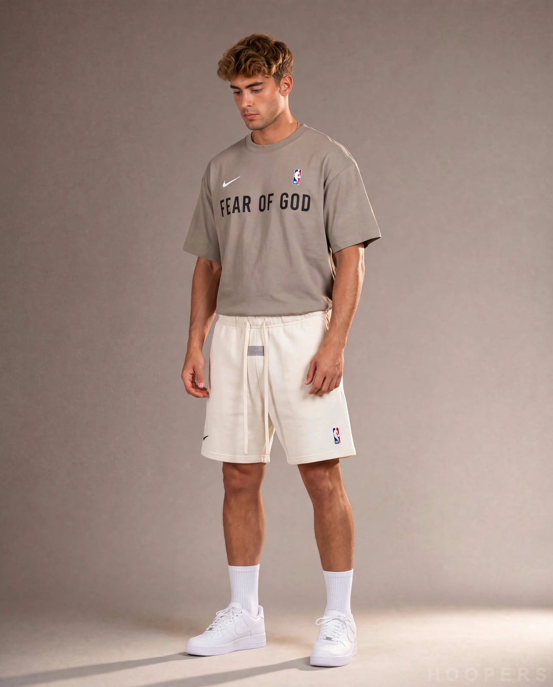 HOOPERS מכנס קצר שמנת FOG - באנדל ¾