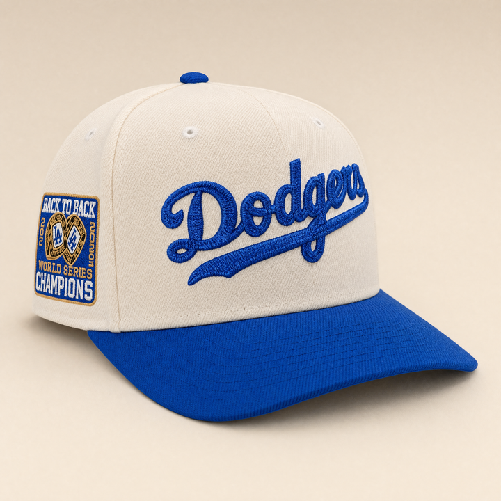 כובע לוס אנג'לס קרם עם כיתוב Dodgers רקום - חזית