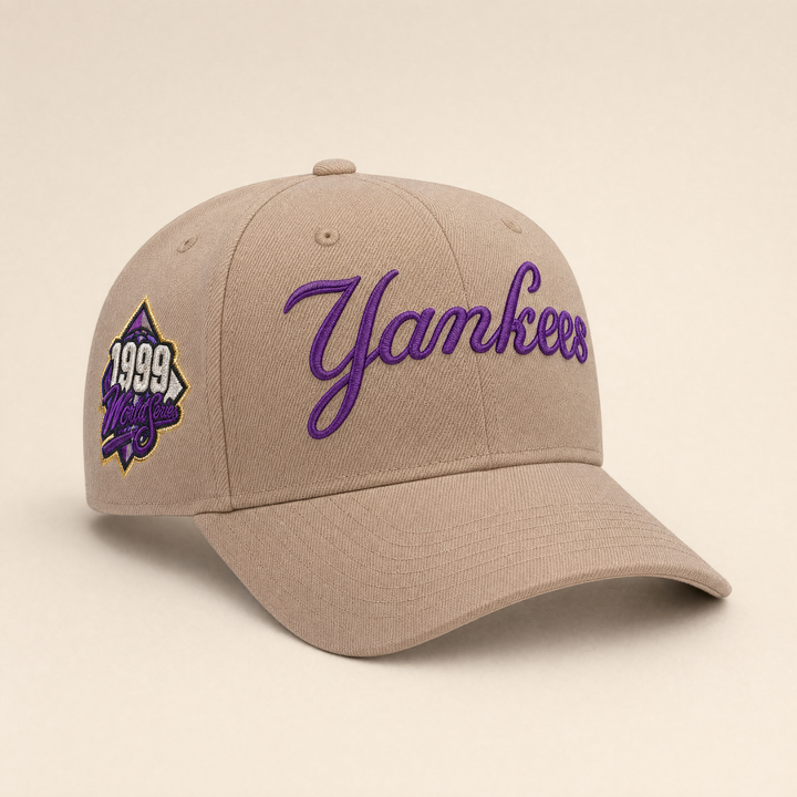 כובע NY ניו יורק חול וסגול כיתוב Yankees – חזית