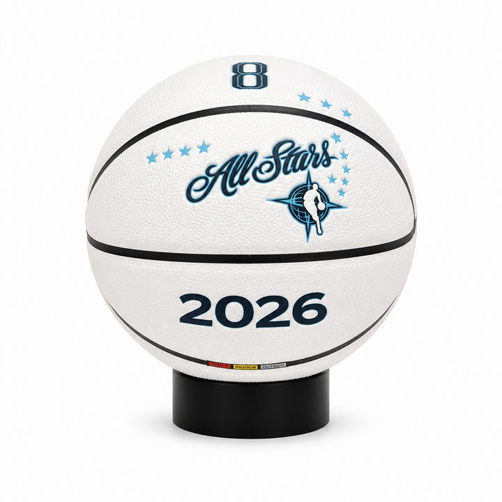 Hoopers white basketball with blue 'All Stars' text, number 8, and 2026. Features NBA logo and Israeli flag.