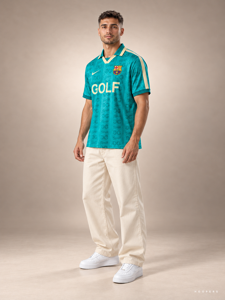חולצת כדורגל ברצלונה x Golf Wang מהדורה מוגבלת 26/27 (טורקיז) – זווית