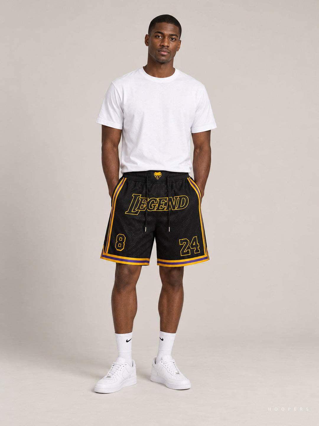 מכנסי NBA – Los Angeles Lakers (לוס אנג'לס לייקרס) שחור סגול — מבט קדמי