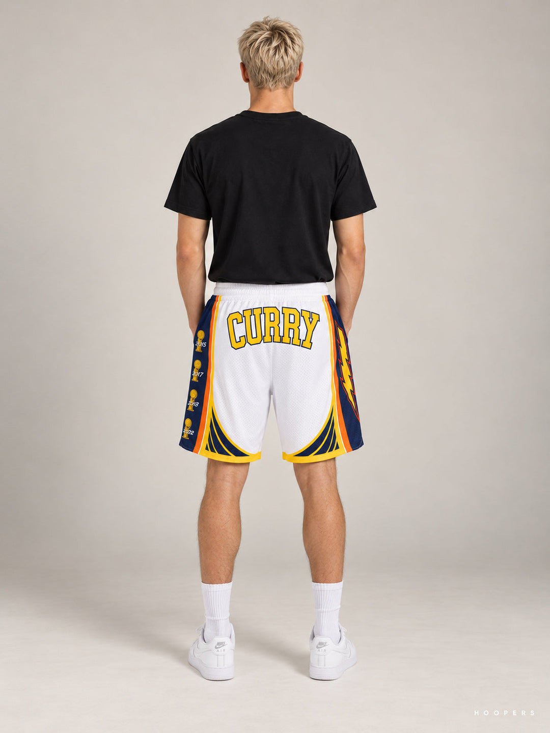 מכנסי NBA – Golden State Warriors (גולדן סטייט ווריורס) לבן כחול צהוב — מבט אחורי