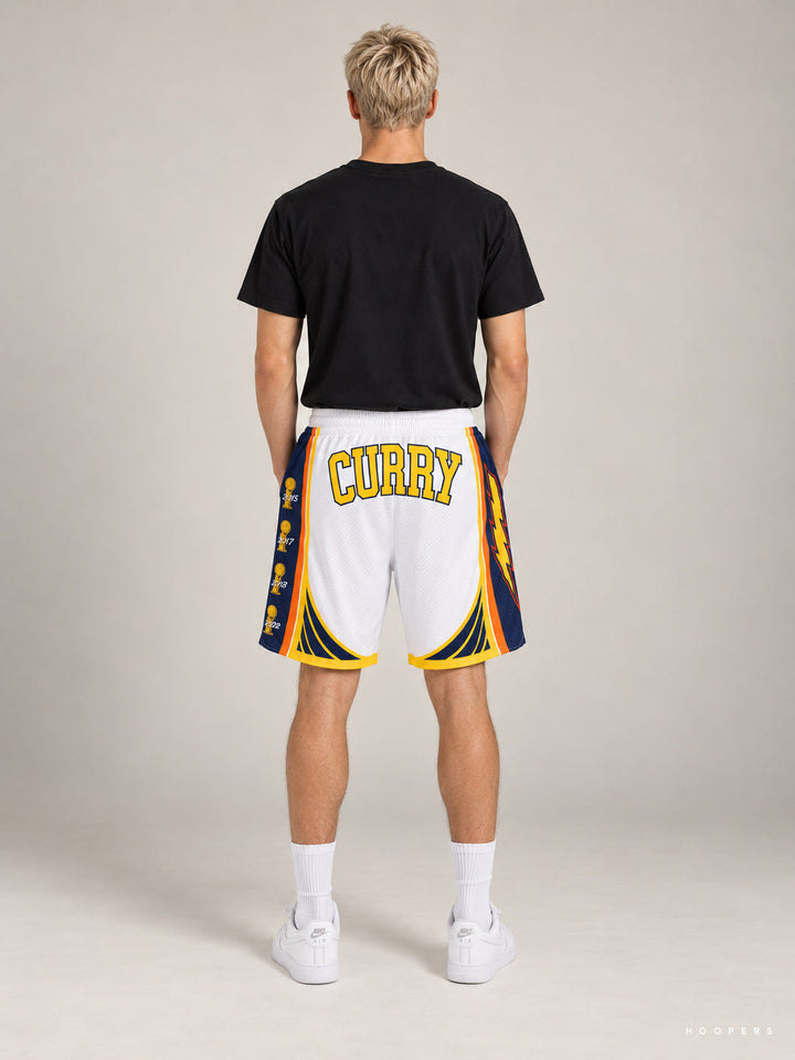 מכנסי NBA – Golden State Warriors (גולדן סטייט ווריורס) לבן כחול צהוב — מבט אחורי