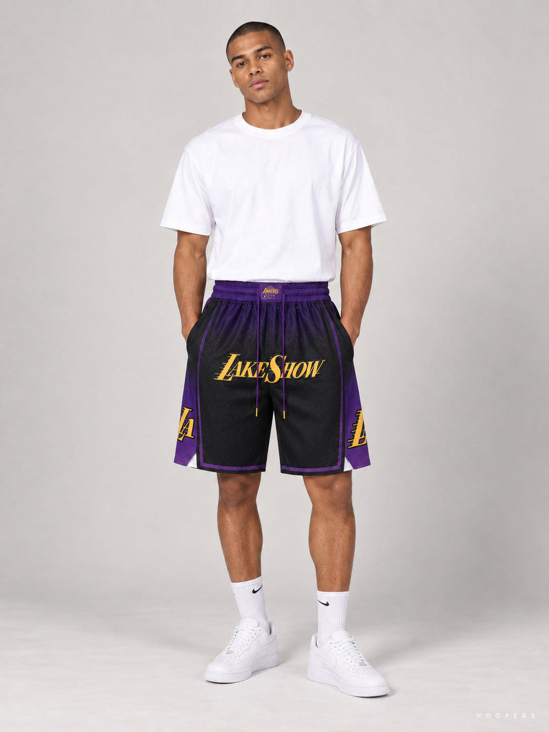 מכנסי JUST DON ליייקרס– LakeShow Edition שחור סגול — מבט קדמי
