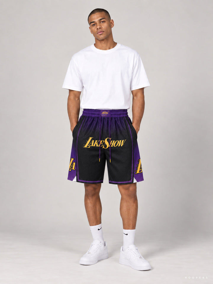 מכנסי JUST DON ליייקרס– LakeShow Edition שחור סגול — מבט קדמי