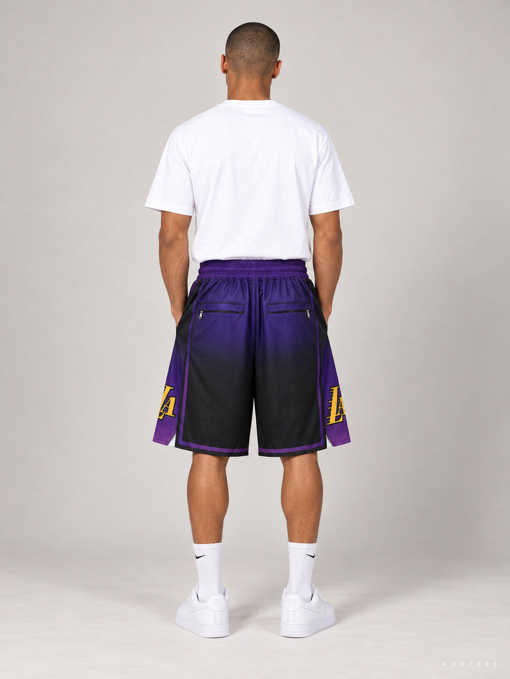 מכנסי JUST DON ליייקרס– LakeShow Edition שחור סגול — מבט אחורי