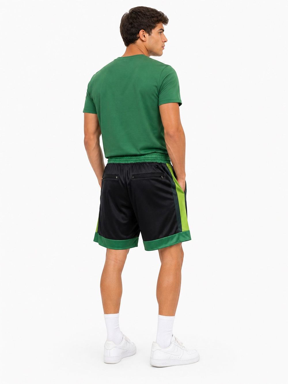 Hoopers black and green NBA Boston Celtics basketball shorts with a relaxed fit and breathable fabric.