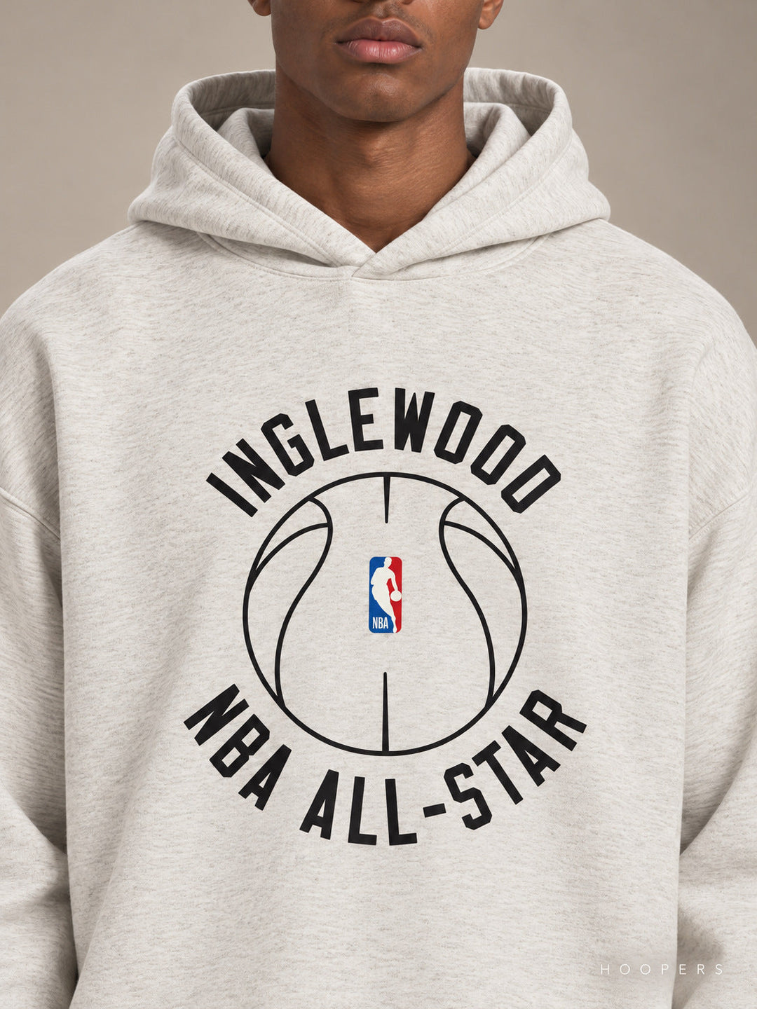 קפוצ'ון Fear of God Essentials – Inglewood NBA All-Star אפור בהיר – תקריב חזית