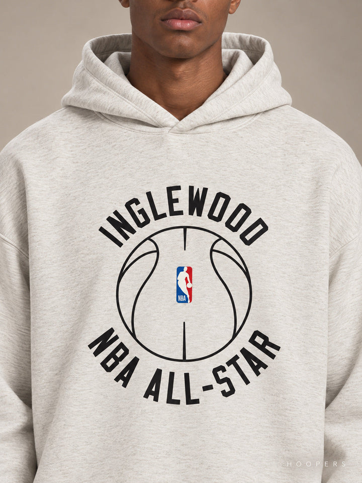 קפוצ'ון Fear of God Essentials – Inglewood NBA All-Star אפור בהיר – תקריב חזית