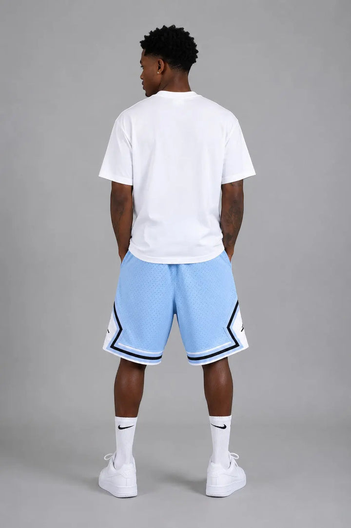 Hoopers men's ice blue mesh basketball shorts with white and black trim, classic fit.