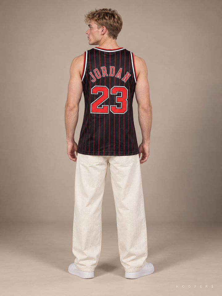 גופיית NBA מייקל ג'ורדן שיקגו בולס שחור פסים רטרו – גב