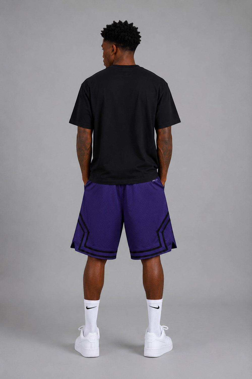 Hoopers men's Jordan Shadow Purple mesh basketball shorts with black trim and an oversized fit.