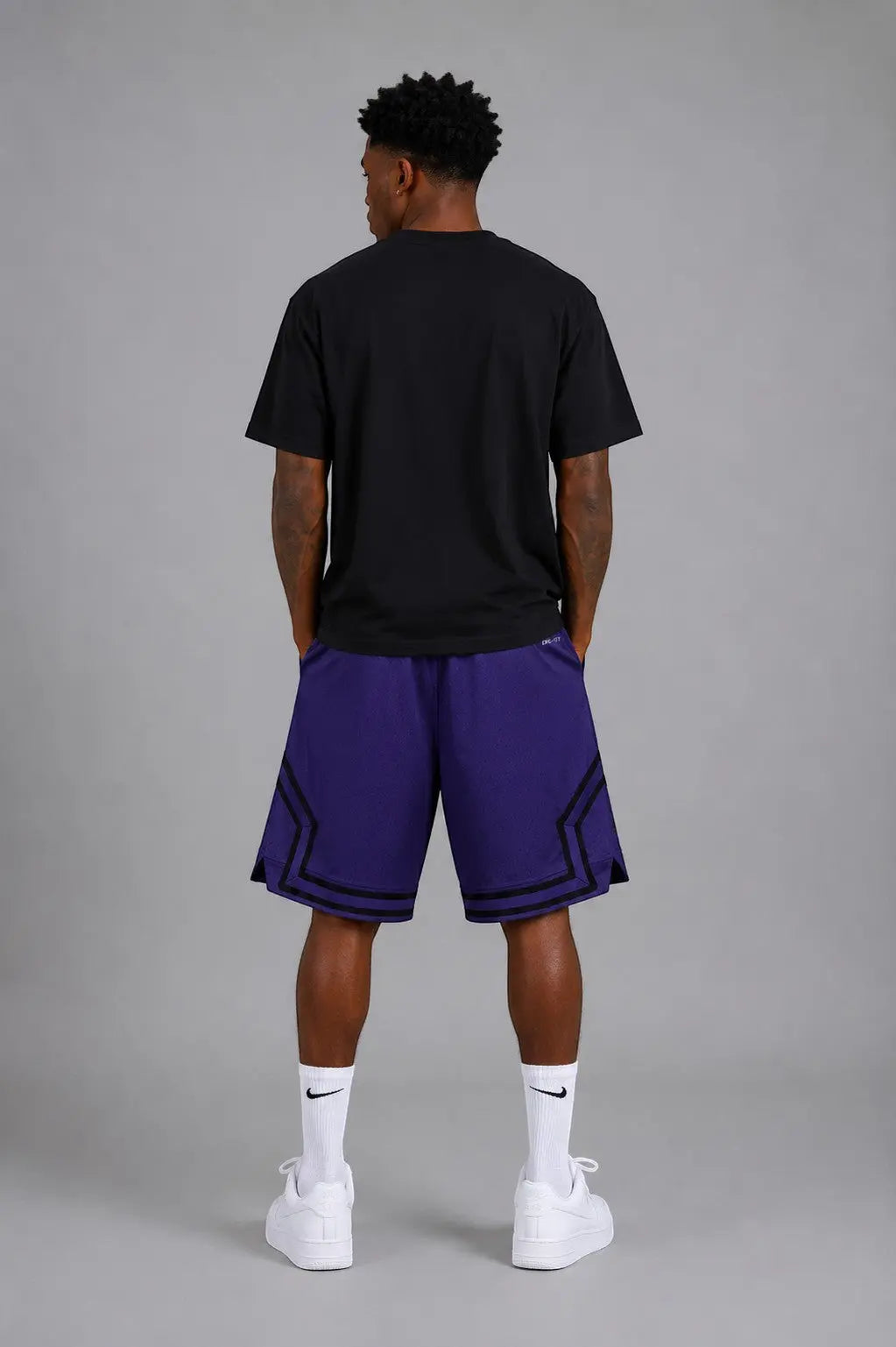 Hoopers men's Jordan Shadow Purple mesh basketball shorts with black trim and an oversized fit.