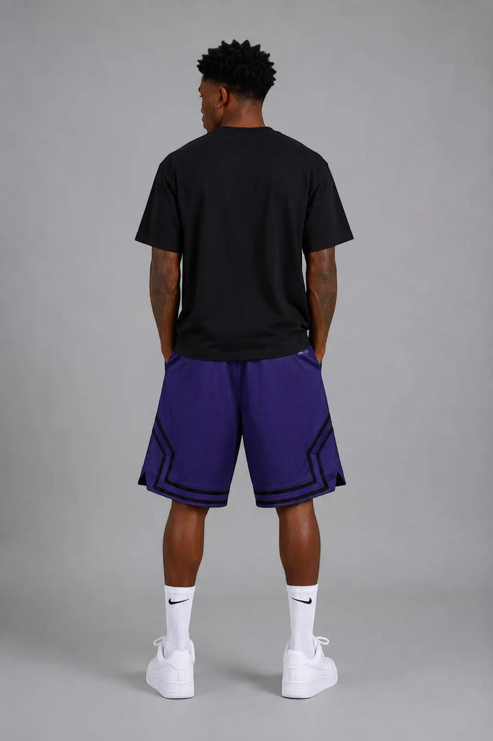 Hoopers men's Jordan Shadow Purple mesh basketball shorts with black trim and an oversized fit.