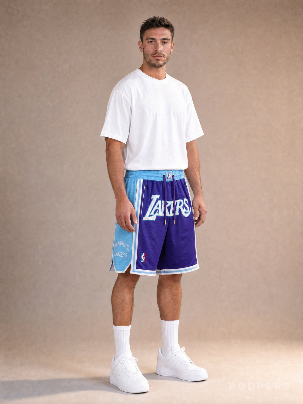 מכנסי NBA לוס אנג'לס לייקרס סגול תכלת – מבט צד