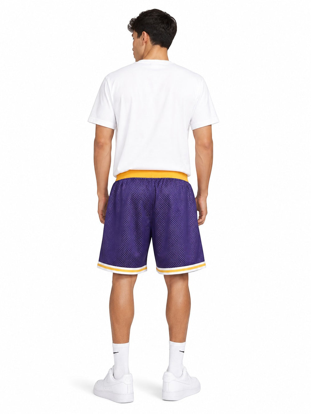Hoopers Los Angeles Lakers purple mesh basketball shorts with gold and white trim, size 24, inspired by Kobe Bryant's 2000-01 season.