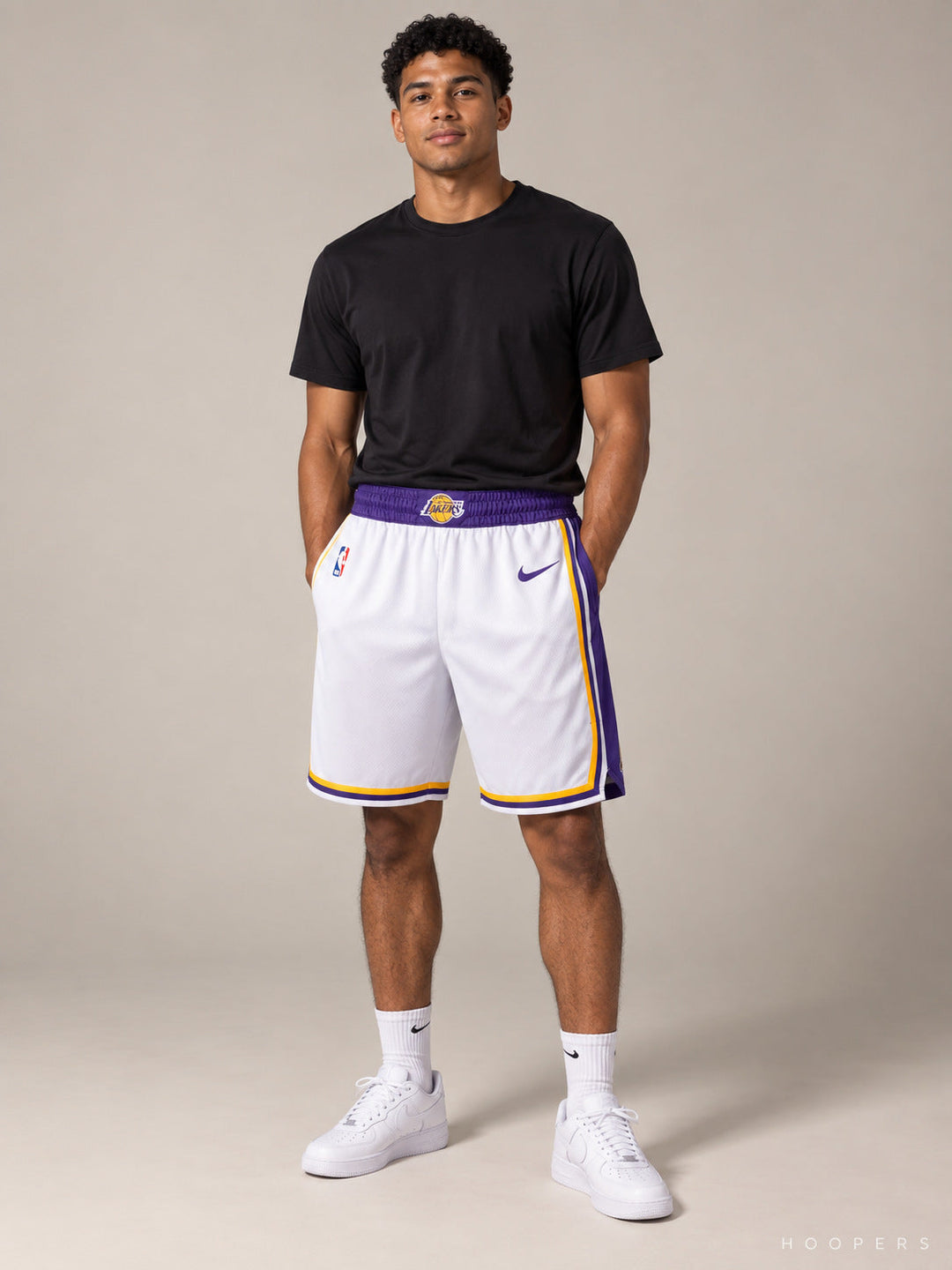 מכנסי NBA לוס אנג'לס לייקרס לבן – חזית