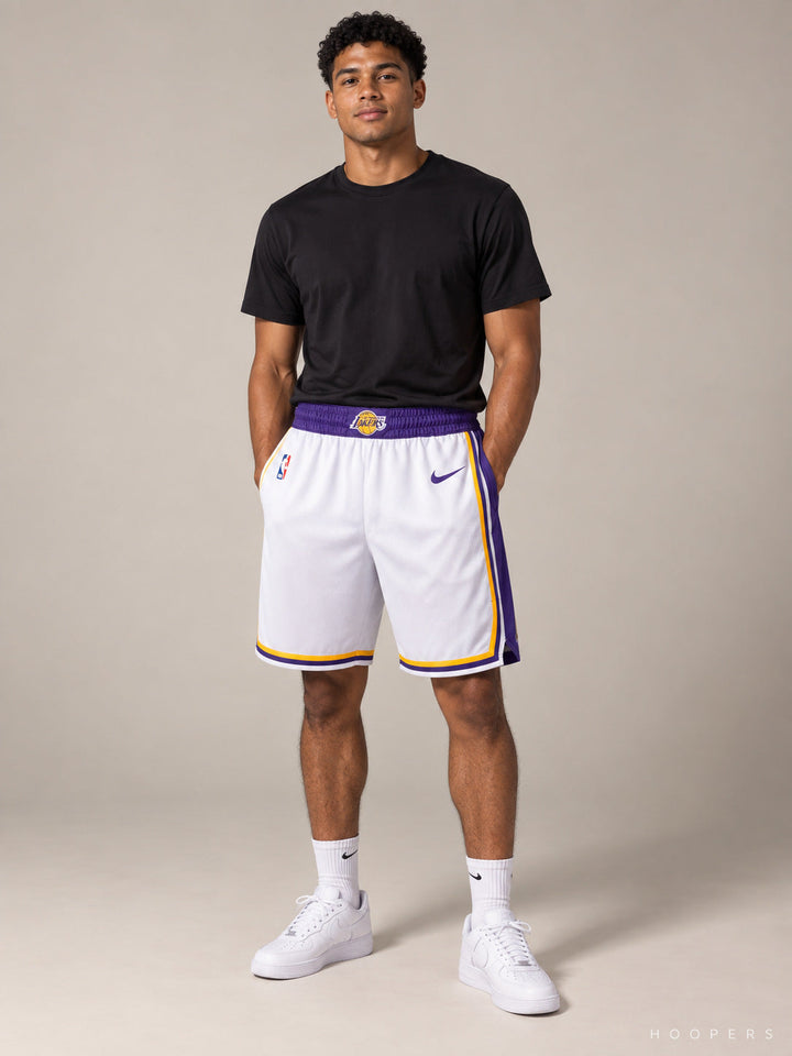 מכנסי NBA לוס אנג'לס לייקרס לבן – חזית
