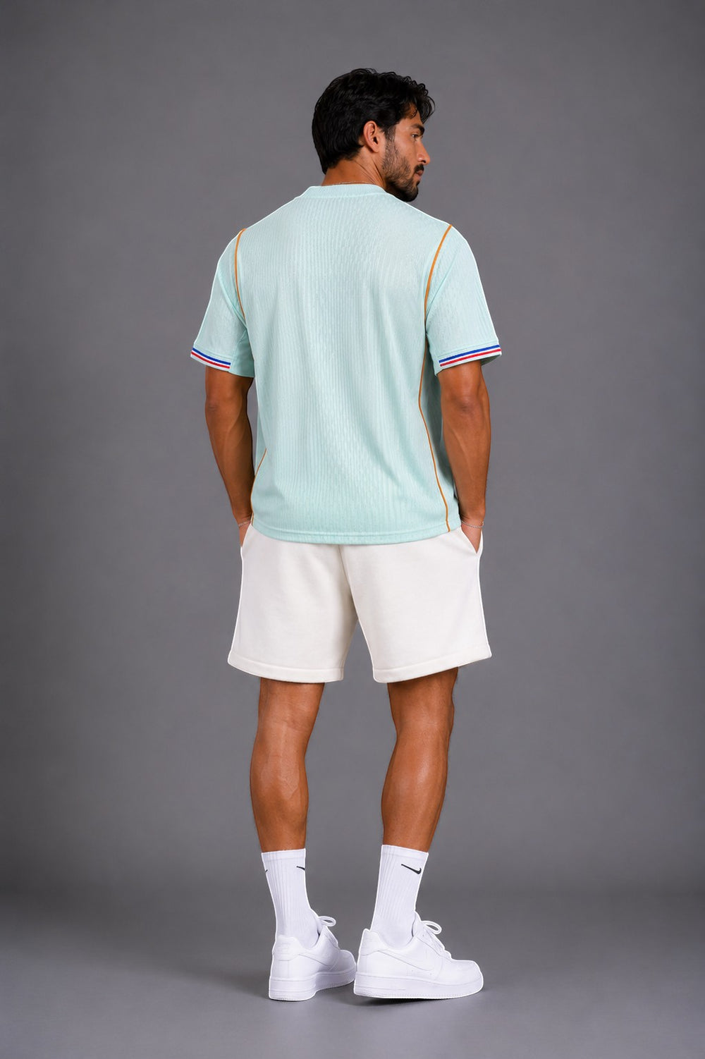 Hoopers mint green short sleeve t-shirt with retro trim on sleeves and collar, relaxed fit.