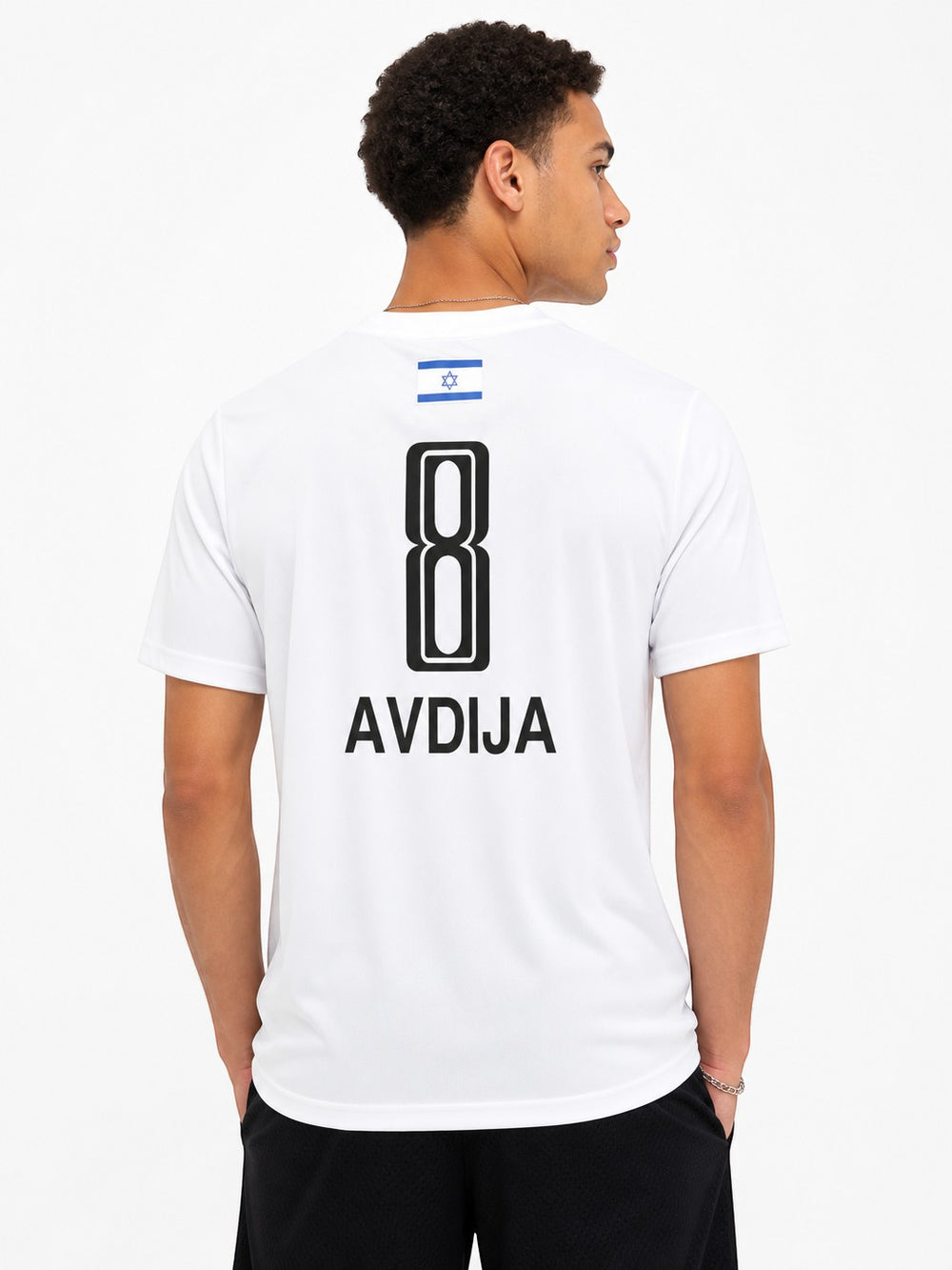 Hoopers white NBA All-Star 2026 jersey with Avdija name and number 8, featuring the Israeli flag.