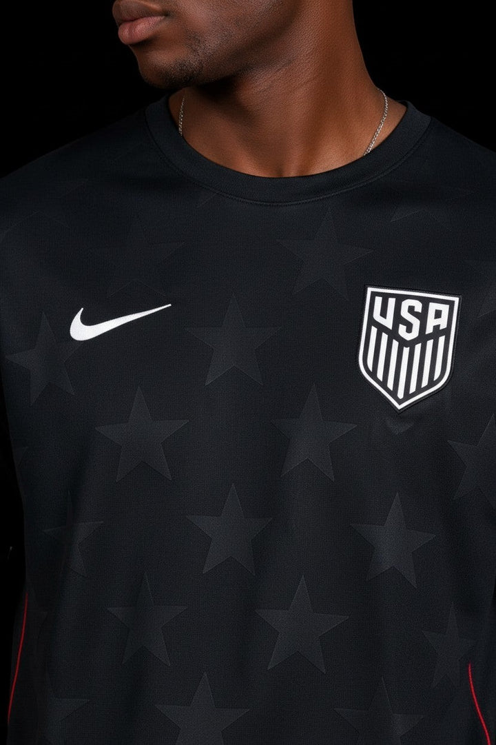 Hoopers USA black long-sleeve shirt with embossed stars and red trim. Features USA crest and Nike swoosh.